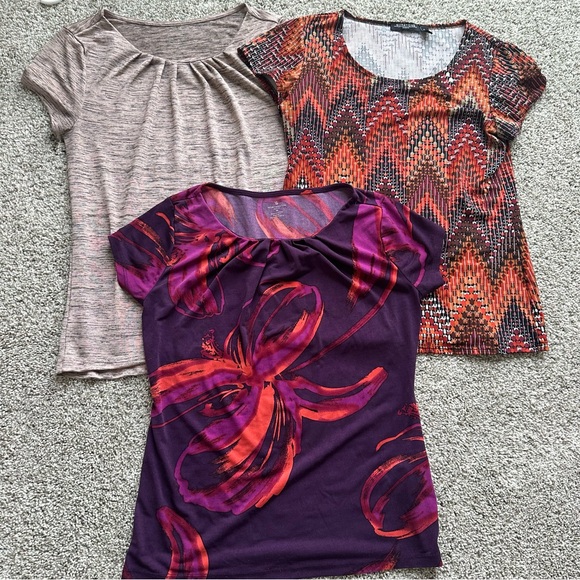 Worthington Tops - Bundle of 3 Blouses Petite Small Short Sleeve Tops Purple, Orange, Beige